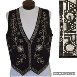 American Vintage Agapo Suede leather vest, white floral embroidery size small